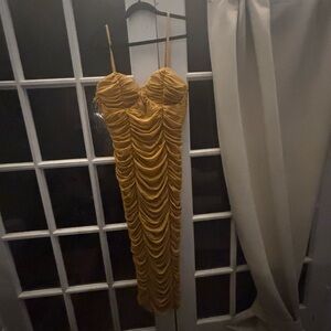 Mustard Midi Ruched Dress